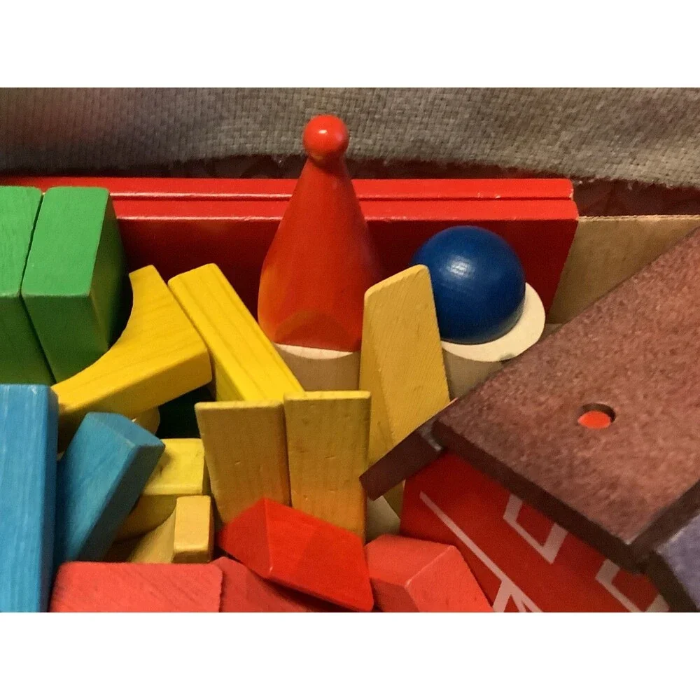 Vtg Wood Blocks TC Timber Huge Set Funland Farm Town Animals People 120+ Pieces